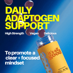 Dose Labs It’s All Good Ashwagandha Gummies with icons highlighting vegan, GMP and ISO certified, 3,000mg ashwagandha and vitamin B6 benefits.