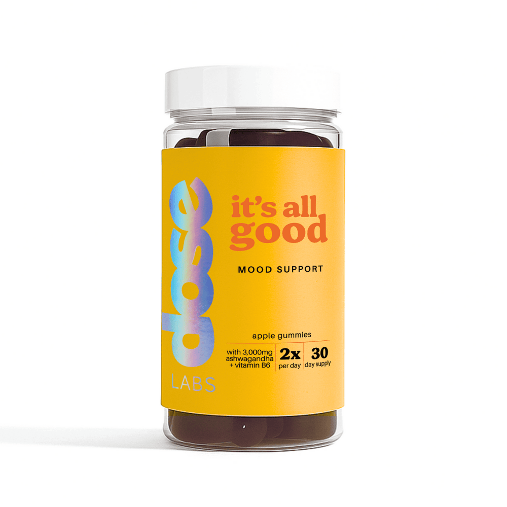 Jar of apple gummies with a colorful label on a white background