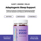 image of snooze mixed berry gummies with text on white background